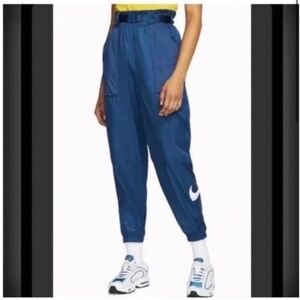 NIKE Women’s Woven Swoosh Pants Teal Blue XS Joggers High Rise Belt Buckle Nike